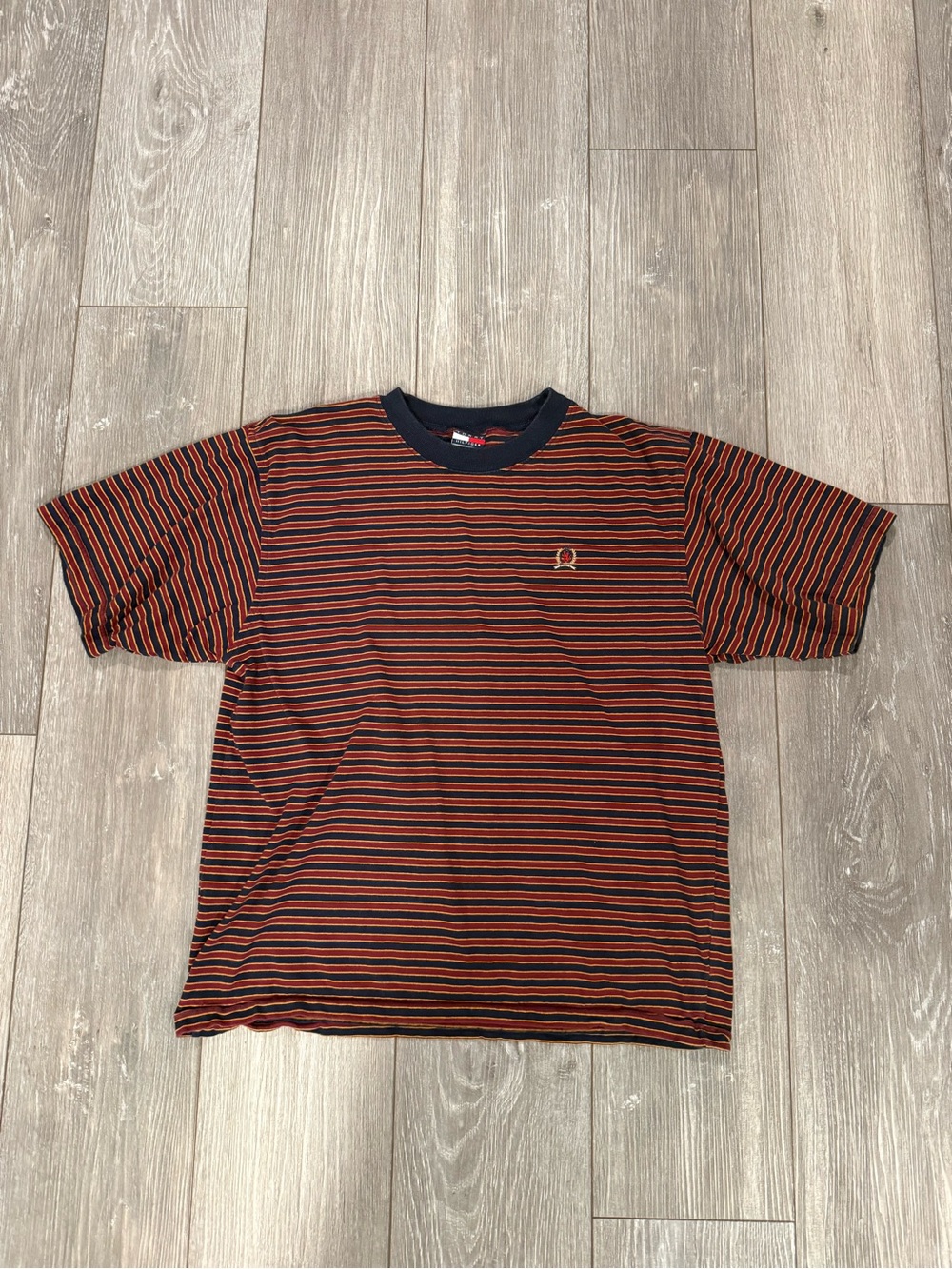 Vintage Tommy Hilfiger Micro Striped Shirt - Men’s XL 90’s Embroidered Crest Tee